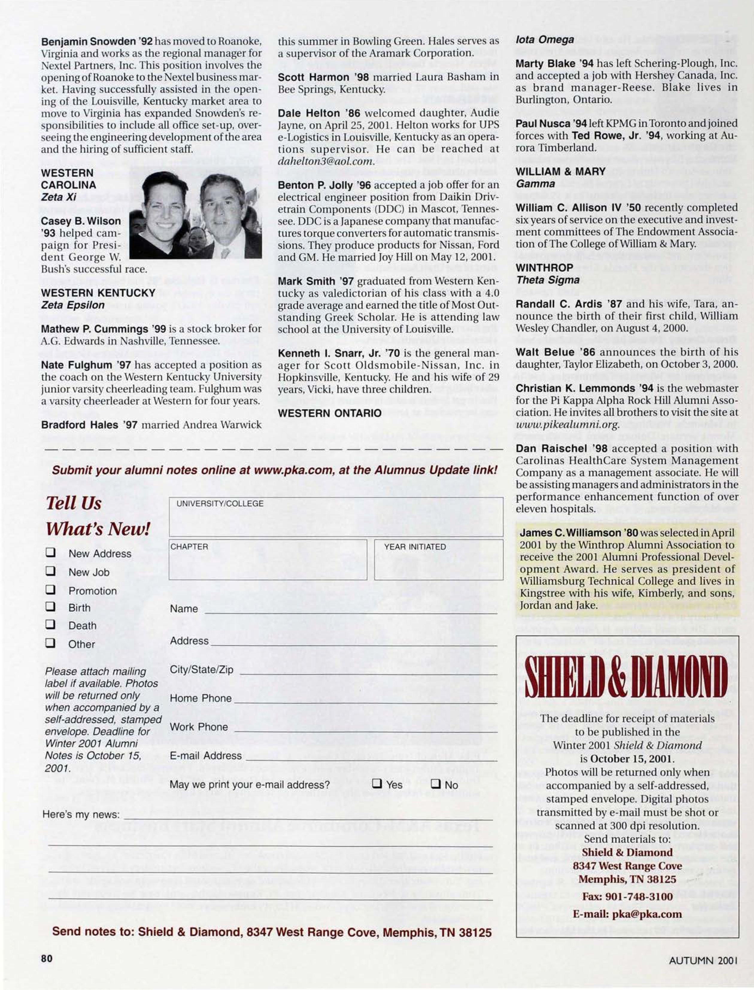 Tell Us What's New! Form, Autumn 2001